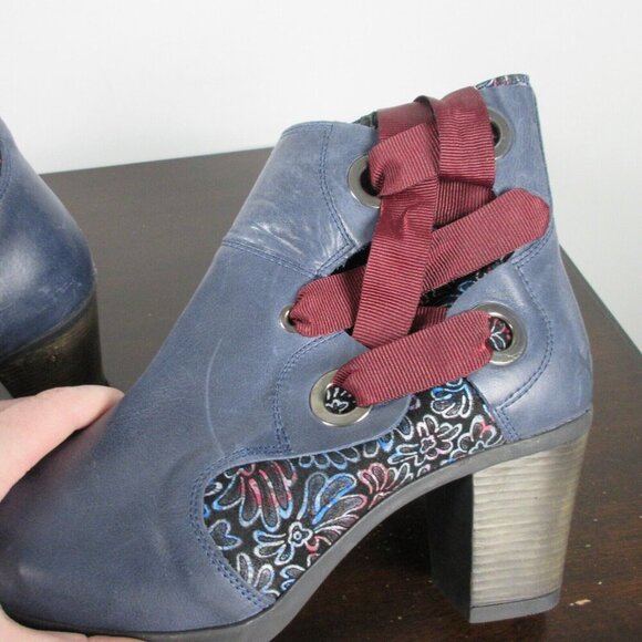 Portofino Women's Ankle Boots Booties Heels Side Lace-up Almond Toe 39 Navy 880 - Picture 8 of 9